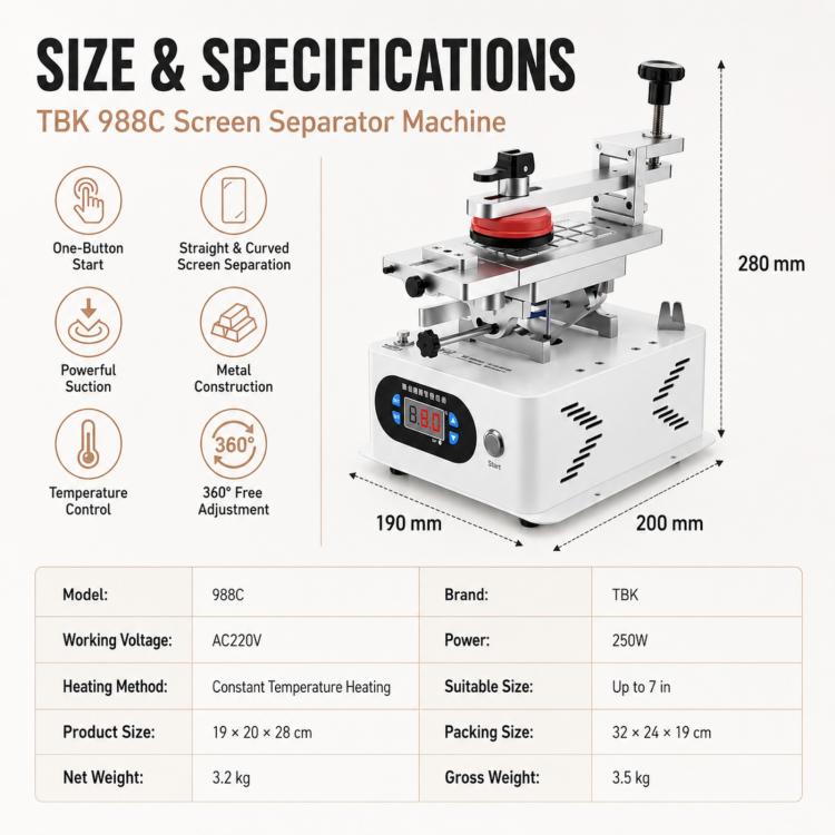 TBK 988C LCD Rotary Separator Middle Frame Remover, TBK 988C