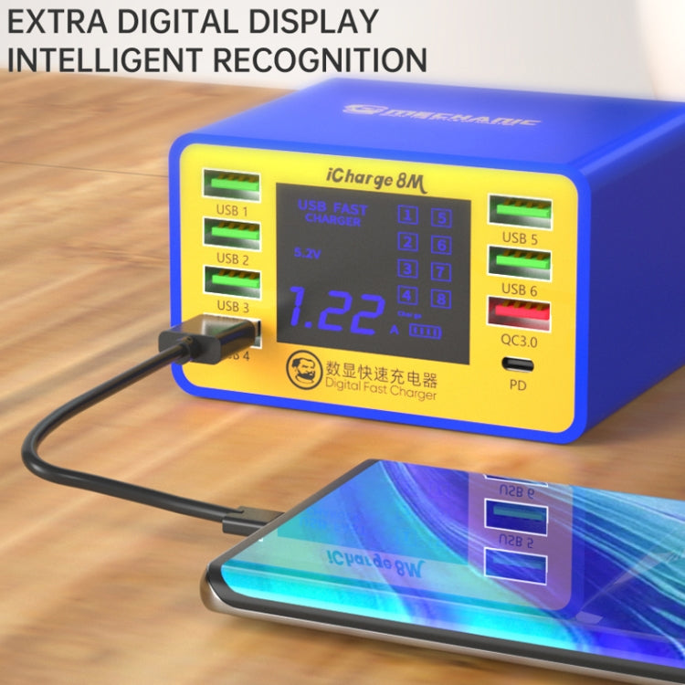 Mechanic icharge 8M QC 3.0 USB Smart Charger Support Fastcharging With LCD, EU Plug, icharge 8M