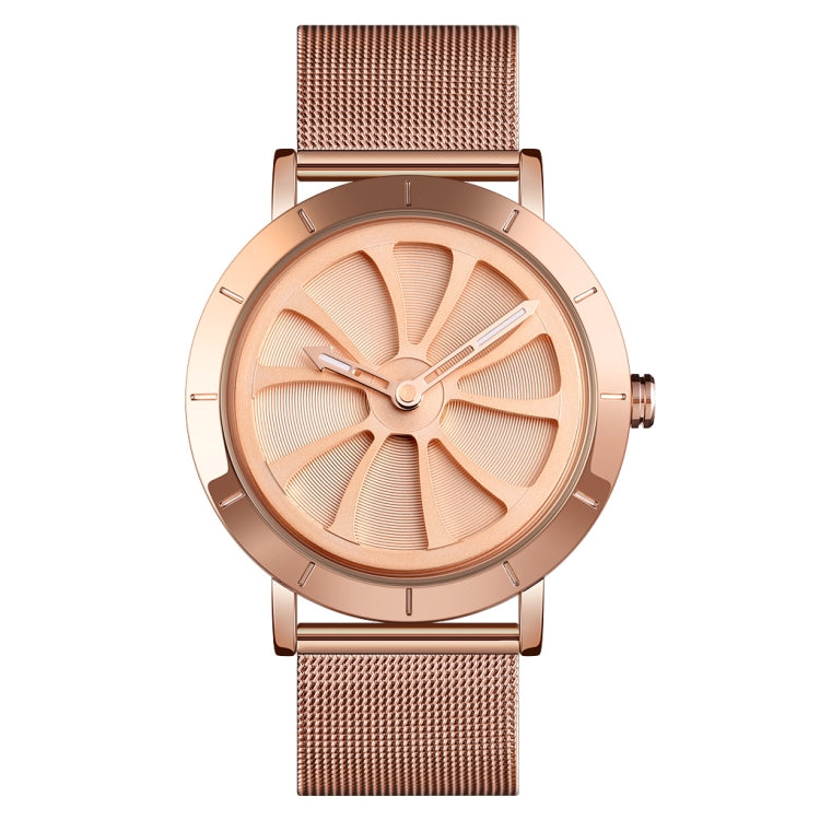 SKMEI 9204 Fashion Skeleton Rotating Dial Waterproof Business Mesh Belt Quartz Watch Men Watch