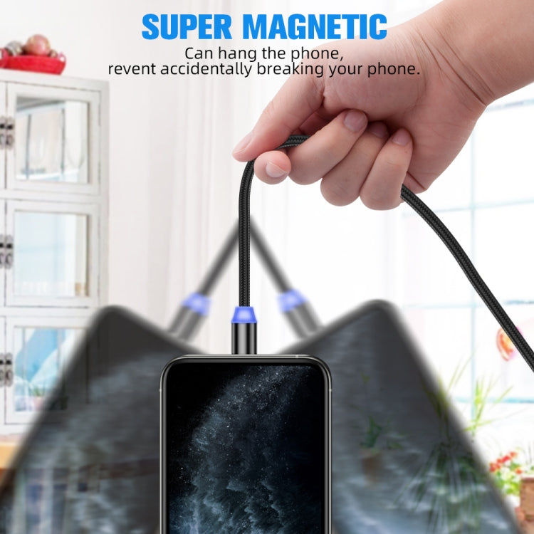 3 in 1 USB to 8 Pin + Type-C/USB-C + Micro USB Magnetic Metal Interface Nylon Braided Charging Cable, Length: 1m