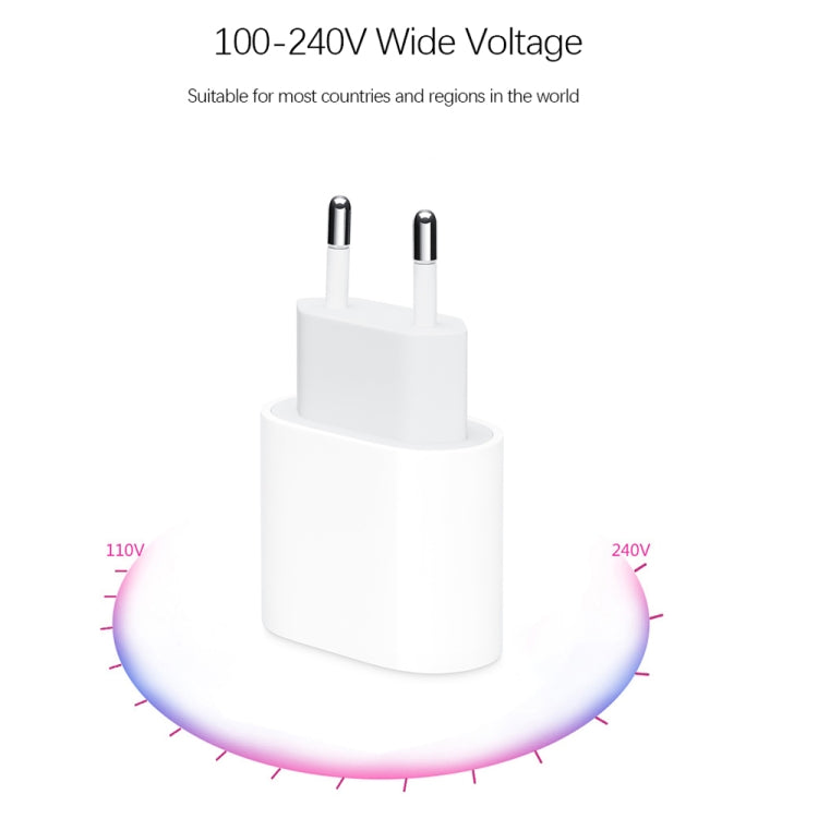 2 in 1 PD 20W Single USB-C / Type-C Port Travel Charger + 3A PD3.0 USB-C / Type-C to USB-C / Type-C Fast Charge Data Cable Set, Cable Length: 2m, EU Plug, 20W 2m