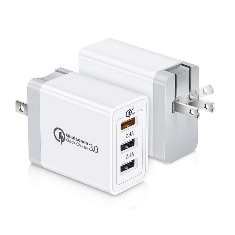 SDC-30W 2 in 1 USB to USB-C / Type-C Data Cable + 30W QC 3.0 USB + 2.4A Dual USB 2.0 Ports Mobile Phone Tablet PC Universal Quick Charger Travel Charger Set, US Plug, with USB-C / Type-C Cable, US Plug