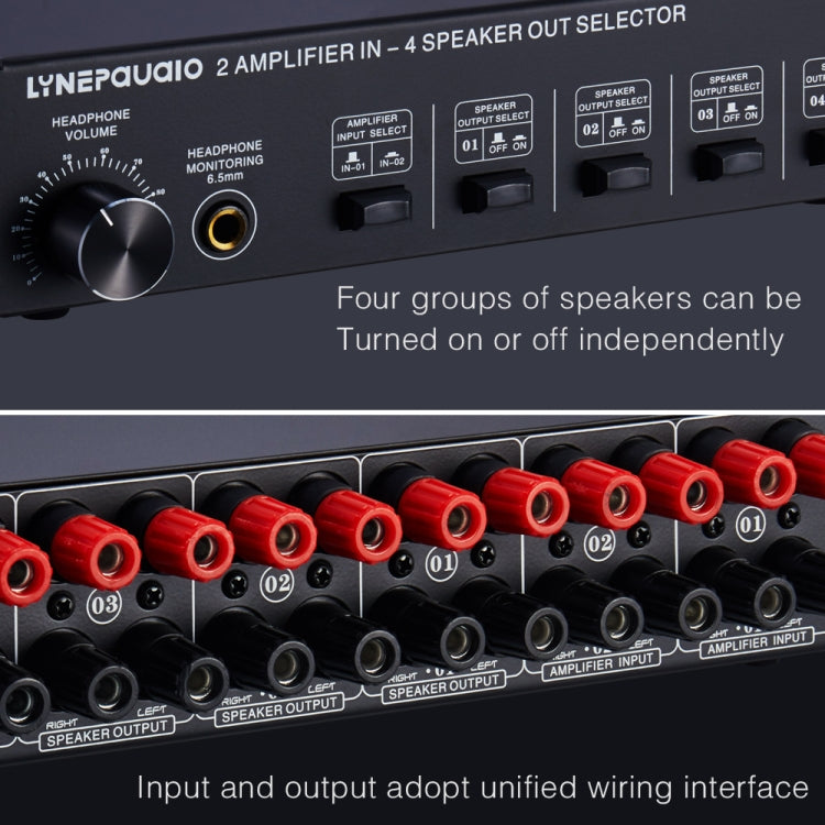 B032 2-in 4-out Power Amplifier Sound Switcher Speaker  Lossless Sound Quality 300W Per Channel Switch Distributor Comparator with Headset Monitoring Function / Audio Input, B032