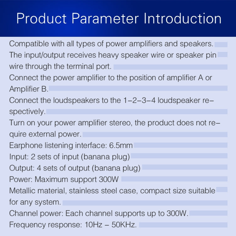 B032 2-in 4-out Power Amplifier Sound Switcher Speaker  Lossless Sound Quality 300W Per Channel Switch Distributor Comparator with Headset Monitoring Function / Audio Input, B032