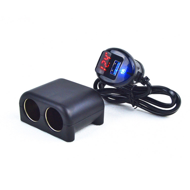 Cigarette Lighter Adapter 2 Socket Cigarette Lighter Splitter with LED Voltage Display USB Car Charger Adapter, 2 Socket