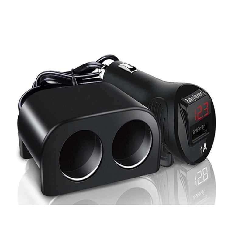 Cigarette Lighter Adapter 2 Socket Cigarette Lighter Splitter with LED Voltage Display USB Car Charger Adapter, 2 Socket