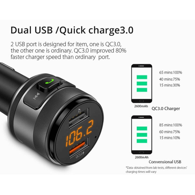 C57 QC3.0 Wireless FM Transmitter Fast Car Charger Bluetooth 5.0 Hands-free Car Modulator USB Flash Memory MP3 Player, C57