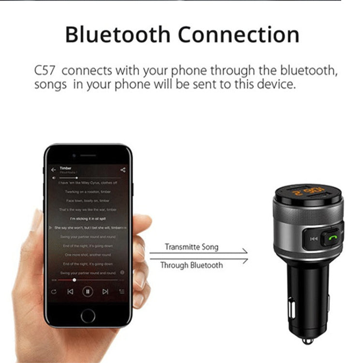 C57 QC3.0 Wireless FM Transmitter Fast Car Charger Bluetooth 5.0 Hands-free Car Modulator USB Flash Memory MP3 Player, C57