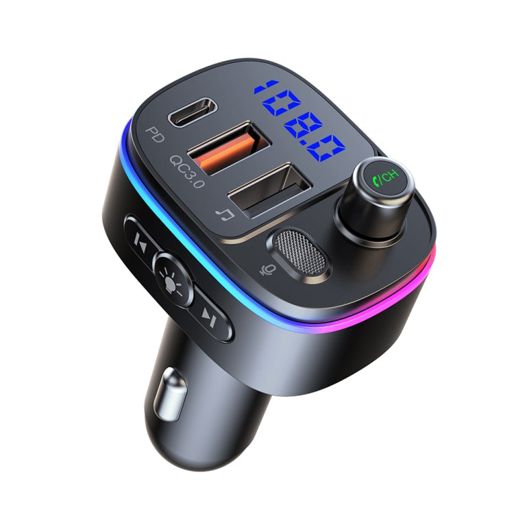 T65 Car Bluetooth FM Transmitter Dual USB Type-C QC3.0 Charger, T65