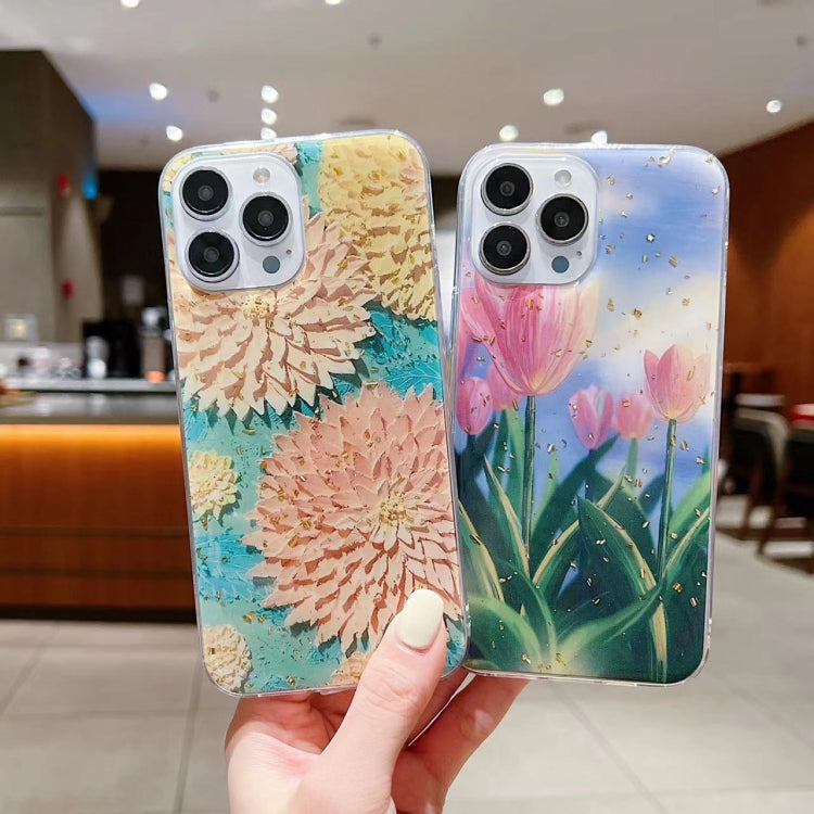 Gold Foil Oil Painting Epoxy TPU Phone Case, For iPhone 14 Pro Max, For iPhone 14 Plus, For iPhone 14 Pro, For iPhone 14