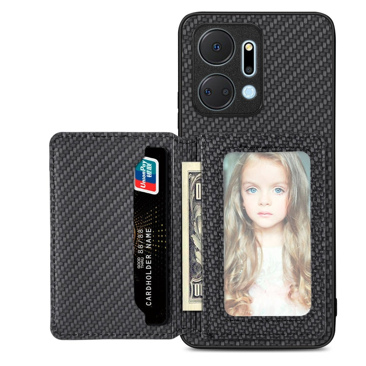 Carbon Fiber Magnetic Card Wallet Bag Phone Case, For Honor Magic5, For Honor X7A, For Honor X8A, For Honor X9A