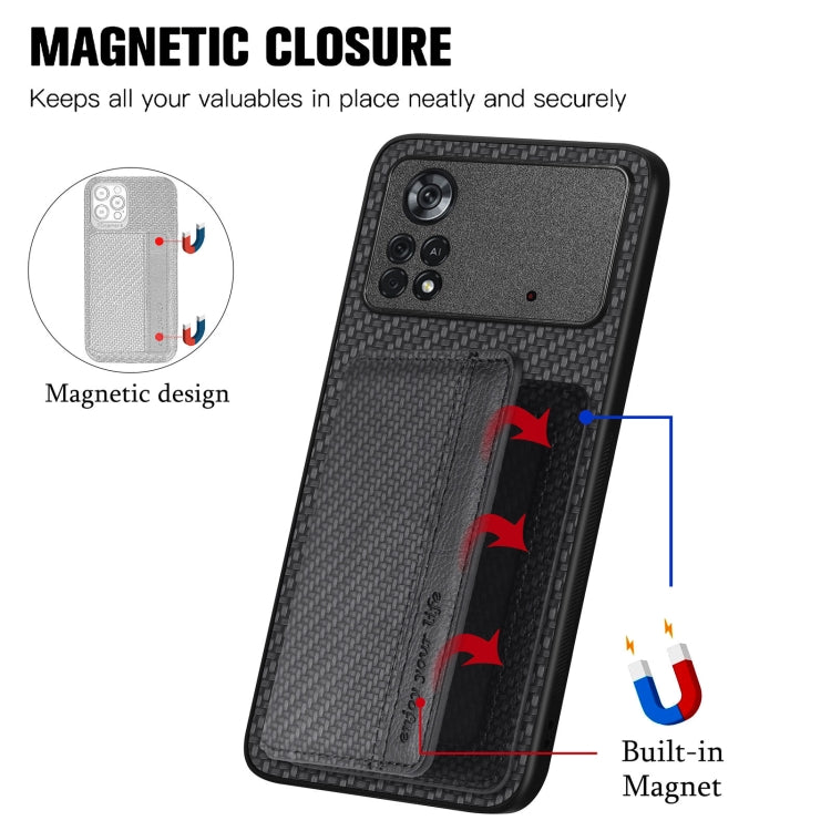Carbon Fiber Magnetic Card Wallet Bag Phone Case, For Xiaomi Poco X4 Pro 5G, For Xiaomi Poco X5 Pro 5G, For Samsung Galaxy A22 5G, For Samsung Galaxy A32 5G