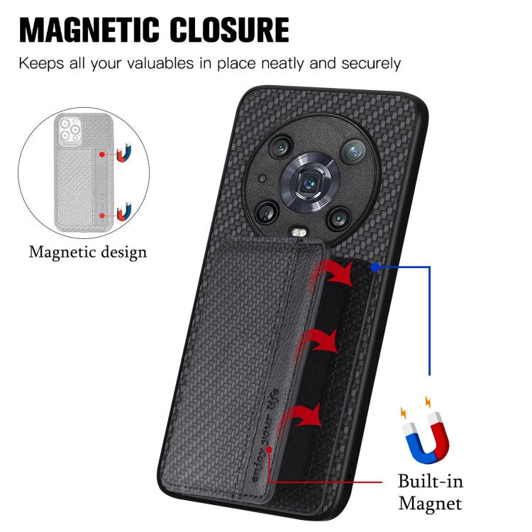 Carbon Fiber Magnetic Card Bag Phone Case, For Honor 80, For Honor Magic4 Lite, For Honor Magic5 Pro, For OPPO A16