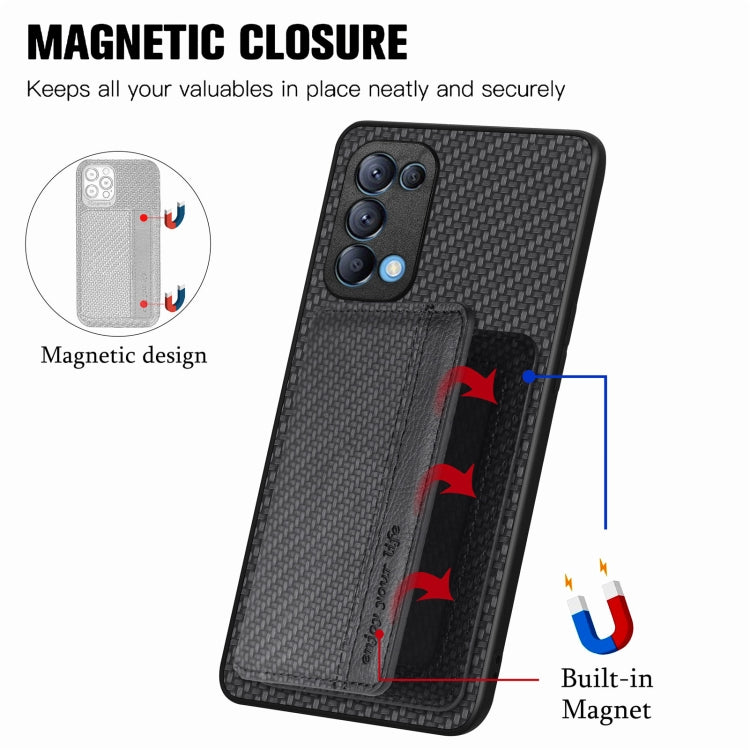 Carbon Fiber Magnetic Card Bag Phone Case, For OPPO Reno5 5G, For OPPO Reno7 5G, For OPPO Reno8 T 4G, For  vivo X70
