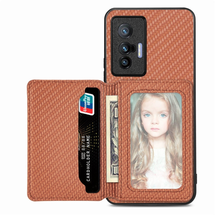 Carbon Fiber Magnetic Card Bag Phone Case, For OPPO Reno5 5G, For OPPO Reno7 5G, For OPPO Reno8 T 4G, For  vivo X70