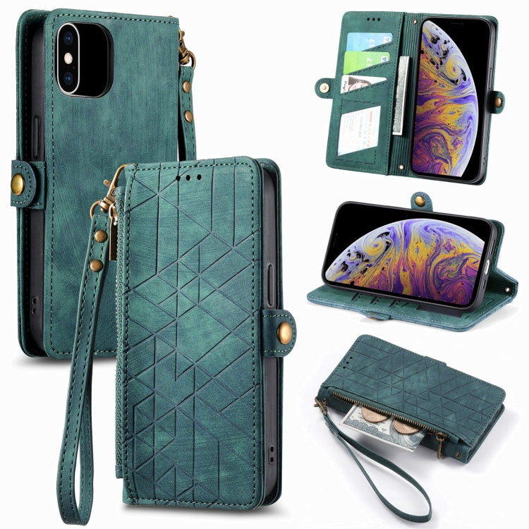 Geometric Zipper Wallet Side Buckle Leather Phone Case, For iPhone 11, For iPhone 11 Pro, For iPhone X / XS, For iPhone XR