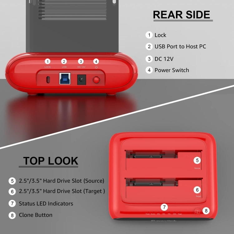 Wavlink ST341U Dual Bay External Hard Drive Docking Station Support Offline Clone Function, ST341U