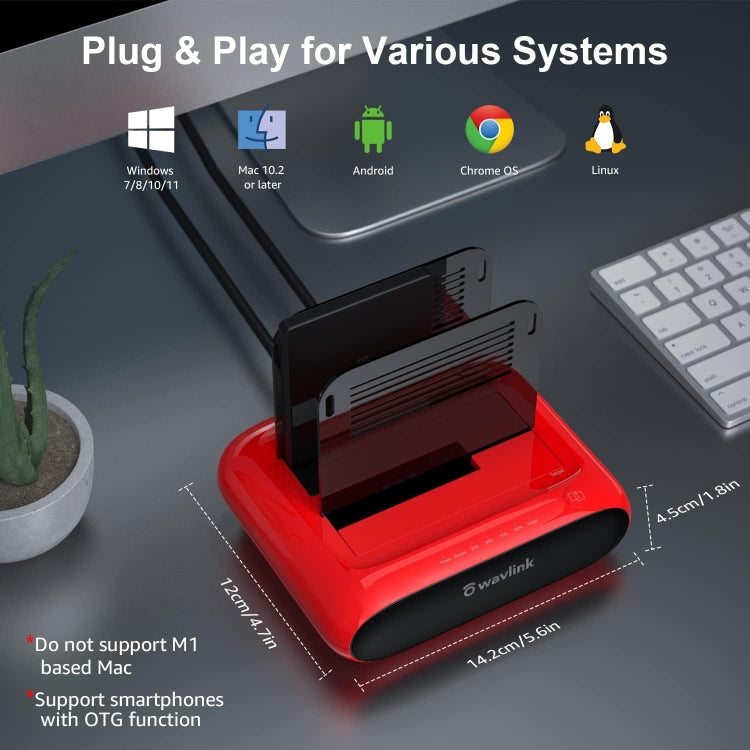 Wavlink ST341U Dual Bay External Hard Drive Docking Station Support Offline Clone Function, ST341U