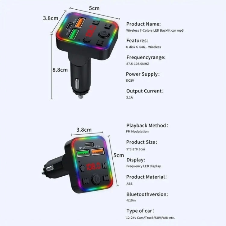 P22 Support MP3 Player USB Port Bluetooth FM Transmitter in-Car Adapter PD Car Charger, P22