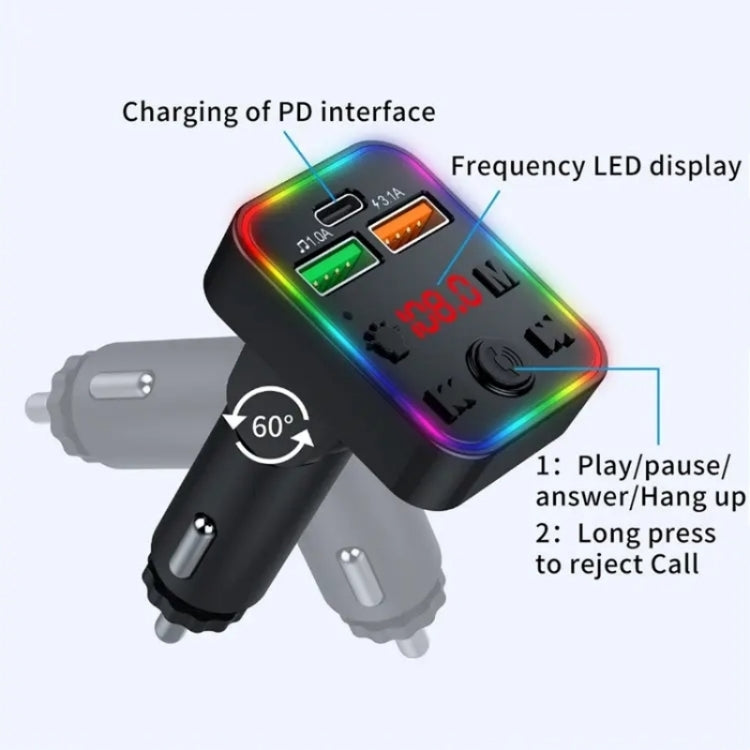 P22 Support MP3 Player USB Port Bluetooth FM Transmitter in-Car Adapter PD Car Charger, P22