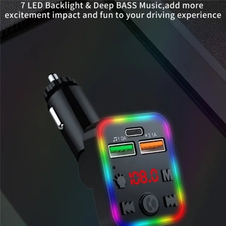 P22 Support MP3 Player USB Port Bluetooth FM Transmitter in-Car Adapter PD Car Charger, P22