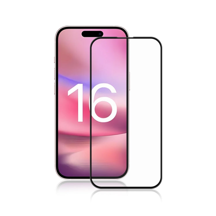 Tempered glass screen protector with full coverage and 2.5D full glue for iPhone 16 Plus, ultra-thin, scratch-resistant, and high definition.