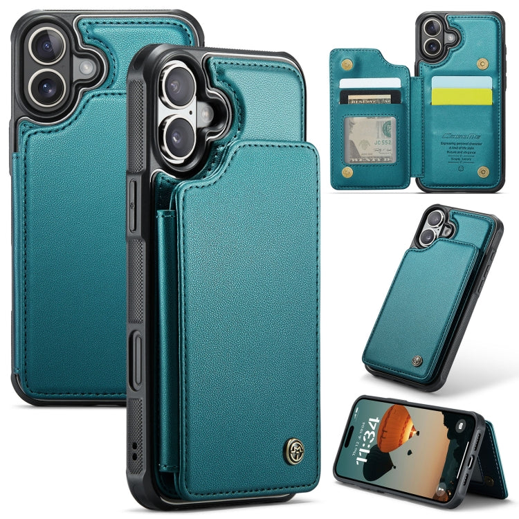 Green iPhone 16 CaseMe C22 RFID anti-theft card holder phone case with kickstand and durable PU leather design