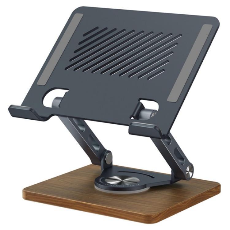 J27 Desktop Foldable Rotating Wooden Base Tablets Laptops Metal Cooling Holder, J27