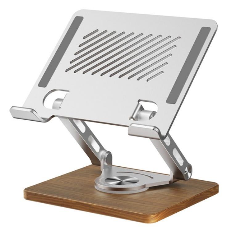 J27 Desktop Foldable Rotating Wooden Base Tablets Laptops Metal Cooling Holder, J27