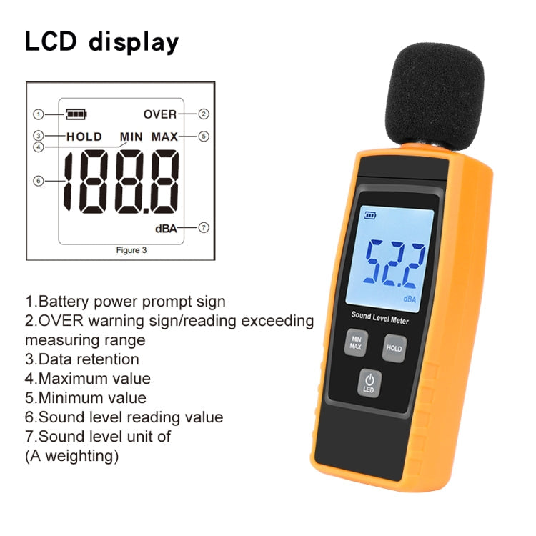 RZ1359 Digital Sound Level Meter DB Meters Noise Tester in Decibels LCD Screen, RZ1359