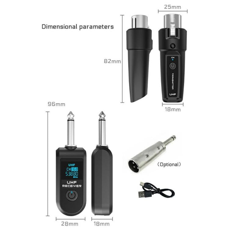 K1 For Handheld Dynamic Mic Wired to Wireless Microphone Converter, 1 Transmitter + 1 Receiver, 1 Transmitter + 1 Receiver