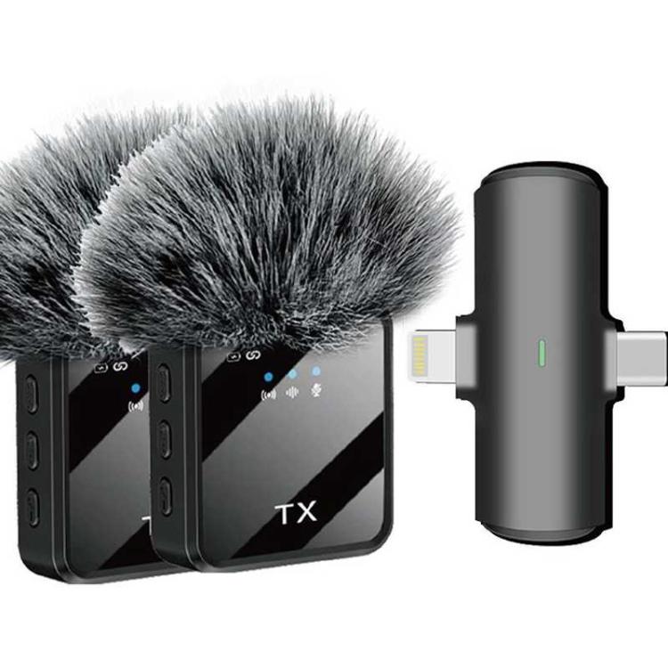 F15 2 in 1 Lavalier Clip Intelligent Noise Reduction Wireless Microphone for Type-C and 8 Pin