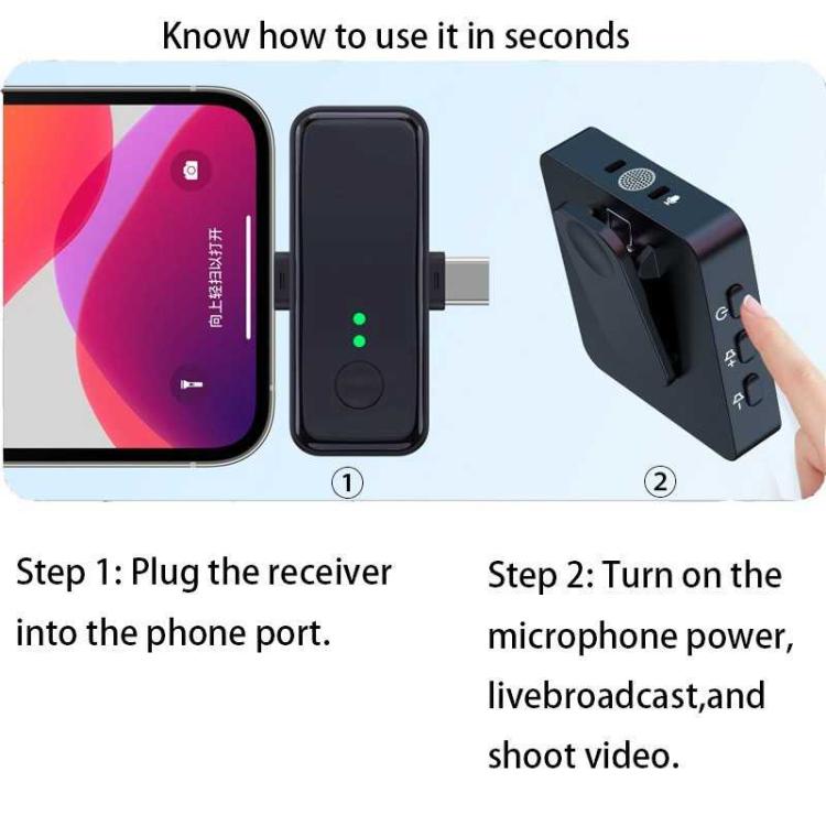 F15 2 in 1 Lavalier Clip Intelligent Noise Reduction Wireless Microphone for Type-C and 8 Pin
