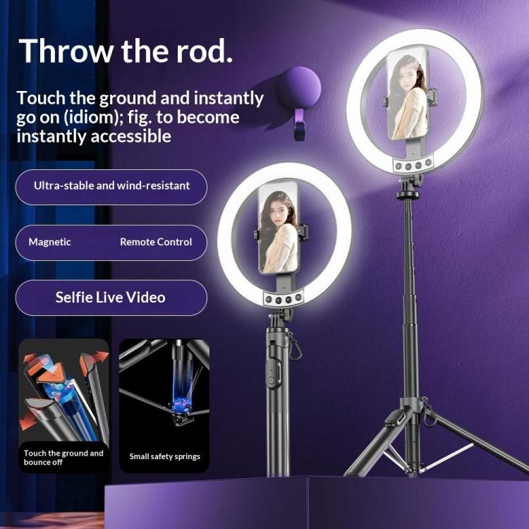 P61Q For Photography / Video Recording Live Streaming Selfie Stick Tripod Lamp 10 Inch Ring Light