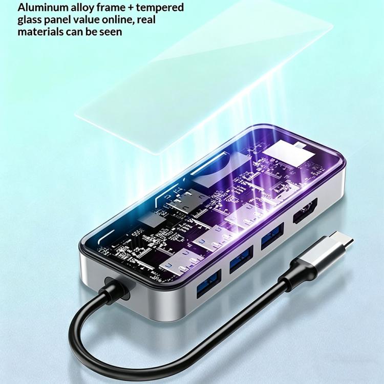 HC-87 10 in 1 USB-C Hub Gigabit Ethernet 4K HD PD 100W Charging Multi-Port Adapter, HC-87