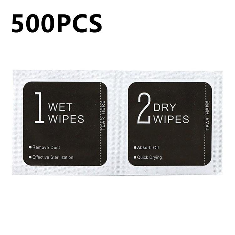 500pcs 1+2 Wet Dry Alcohol Wipes Dust Removal Cleaning Kit Alcohol Wipes Film Application Tools, Size:4 x 8 cm