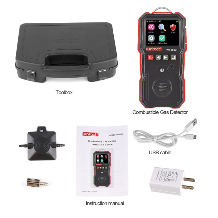 WINTACT WT8802 Hydrogen Sulfide Monitor Professional Rechargeable Gas Sensor High Sensitive Digital Sound-light Vibration Alarm H2S Detector
