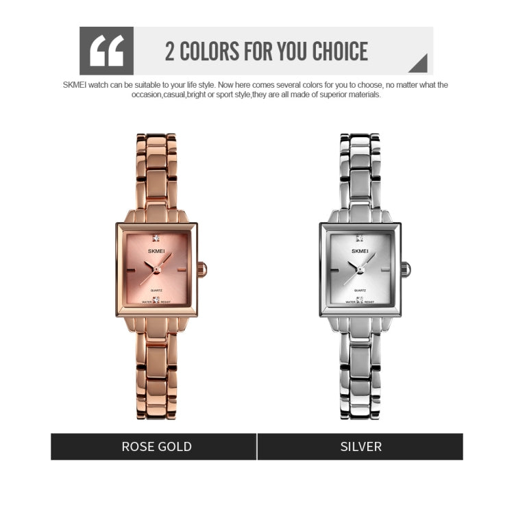 SKMEI 1407 Business Fashion Watch with Diamonds Delicate and Elegant Square Zinc Alloy Quartz Watch for Women, Silvery