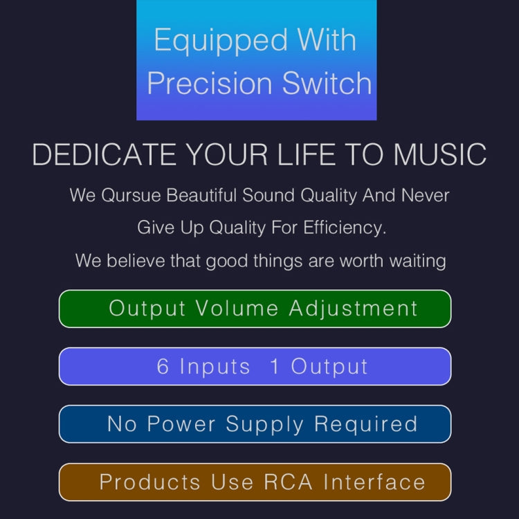 B016 6 Input 1 Output Audio Signal Source Selection Switcher, Output Volume Adjustment Control RCA Port, 6 Input 1 Output