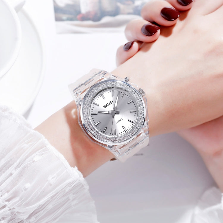 SkMEI 1553 Women LED Color Light Transparent Waterproof Watch Inlaid With Water Drill