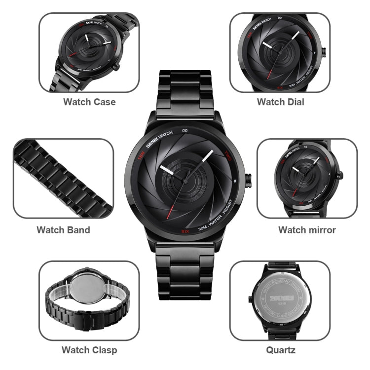 Skmei 9210 Fashion Trend Mens Business Wristwatch Simple Three-Dimensional Surface Waterproof Gold Quartz Watch Man, For Men