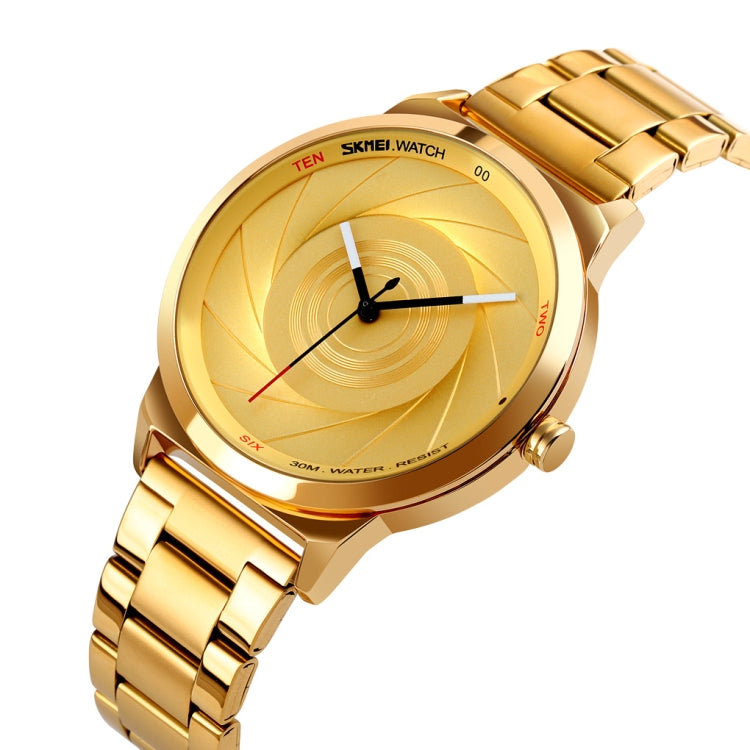 Skmei 9210 Fashion Trend Mens Business Wristwatch Simple Three-Dimensional Surface Waterproof Gold Quartz Watch Man, For Men
