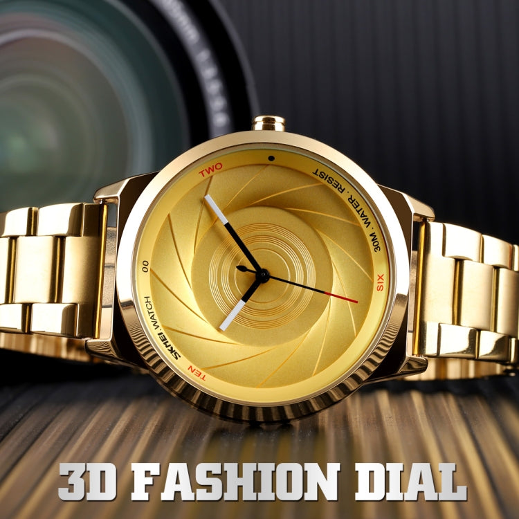 Skmei 9210 Fashion Trend Mens Business Wristwatch Simple Three-Dimensional Surface Waterproof Gold Quartz Watch Man, For Men