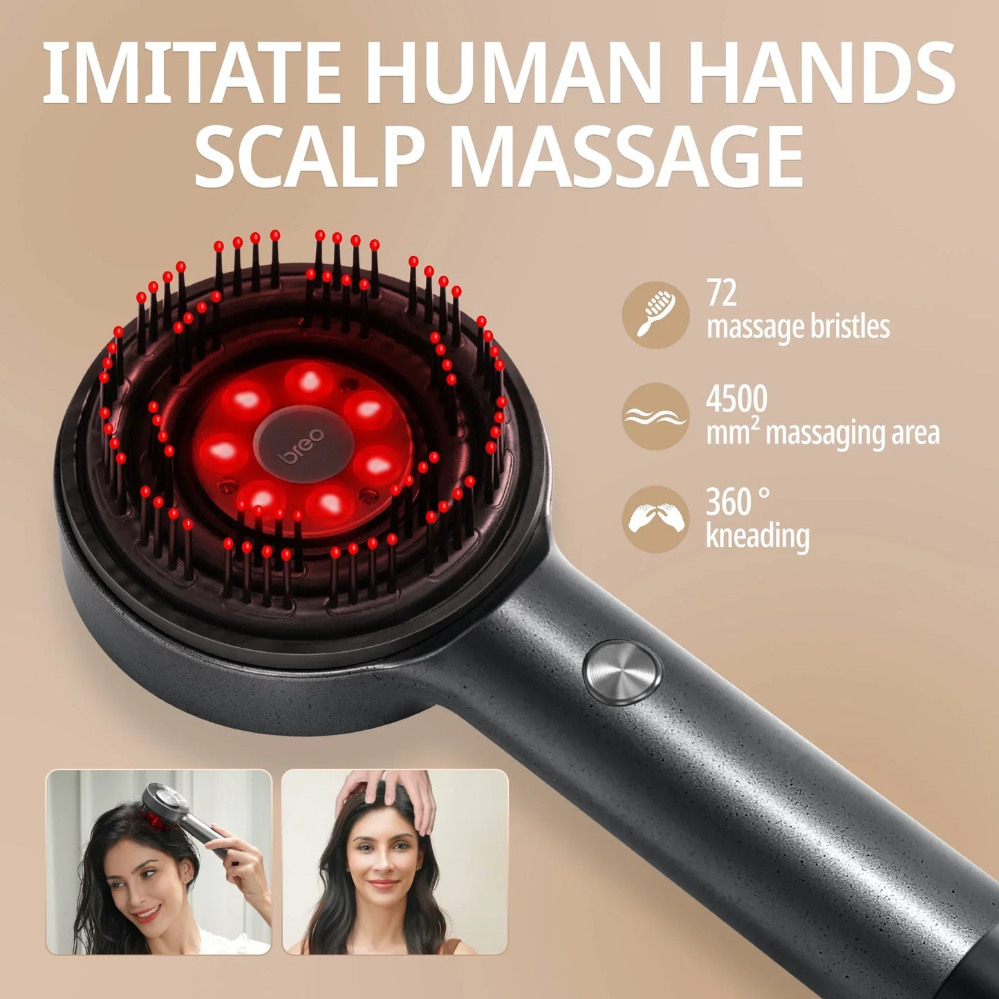 Breo LumiHeal Pro Hair Growth Massager - FDA-Cleared Low-Level Laser Therapy Scalp Massager with 72 Massage Bristles for Thinning Hair