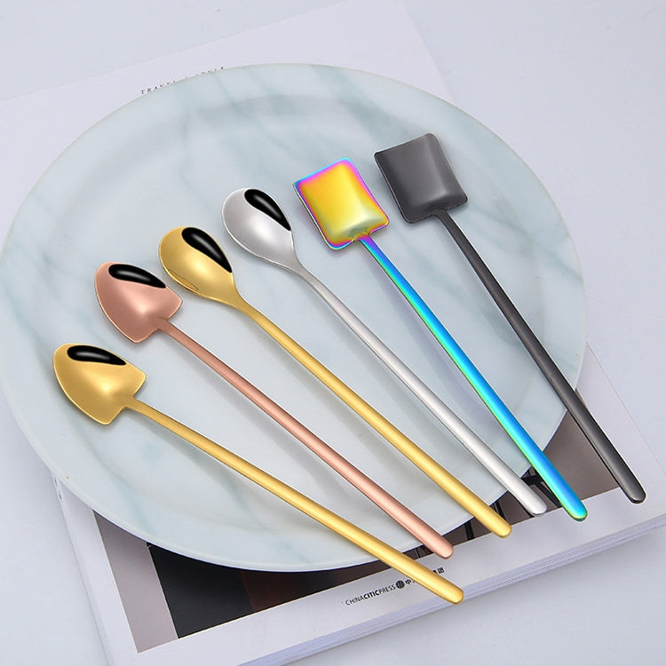 2 PCS Stainless Steel Spoon Creative Coffee Spoon Bar Ice Spoon Gold Plated Long Stirring Spoon, Round Spoon Gold