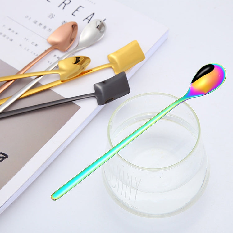 2 PCS Stainless Steel Spoon Creative Coffee Spoon Bar Ice Spoon Gold Plated Long Stirring Spoon, Round Spoon Gold