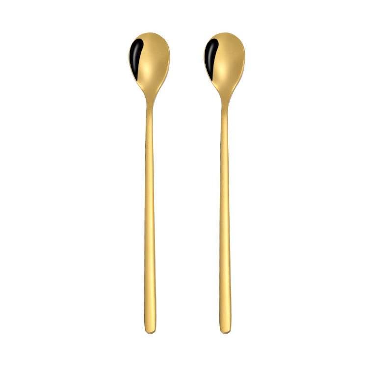 2 PCS Stainless Steel Spoon Creative Coffee Spoon Bar Ice Spoon Gold Plated Long Stirring Spoon, Round Spoon Gold