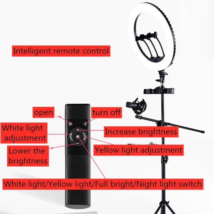 HQ-18N 18 inch 45cm LED Ring Vlogging Photography Video Lights Kits with Remote Control & Phone Clamp & 2.1m Tripod Mount, EU Plug, 18 inch