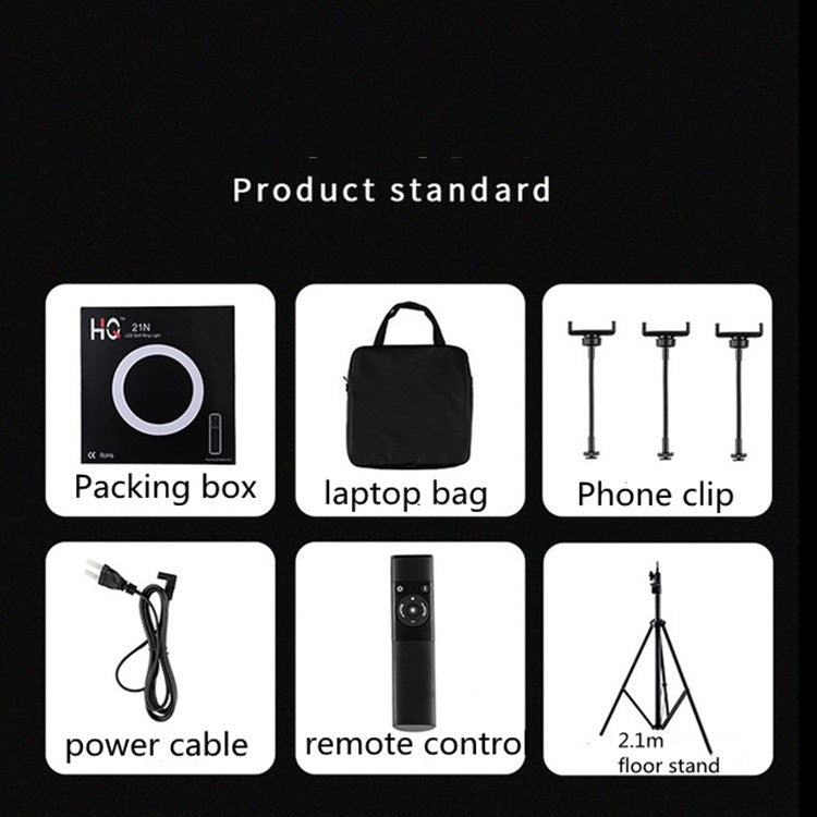 HQ-18N 18 inch 45cm LED Ring Vlogging Photography Video Lights Kits with Remote Control & Phone Clamp & 2.1m Tripod Mount, EU Plug, 18 inch