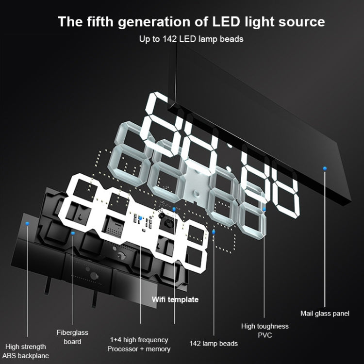 LED Digital Clock Living Room Wall Clock Creative WIFI Clock US Plug, 4 Bit WIFI Hollow White, 4 Bit WIFI Hollow Red, 4 Bit WIFI Sealed Box White